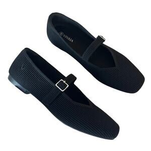 Vivaia Margot Mary Jane Flats Black Square‎ Toe Eco Knit Size 42 US Women 10.5